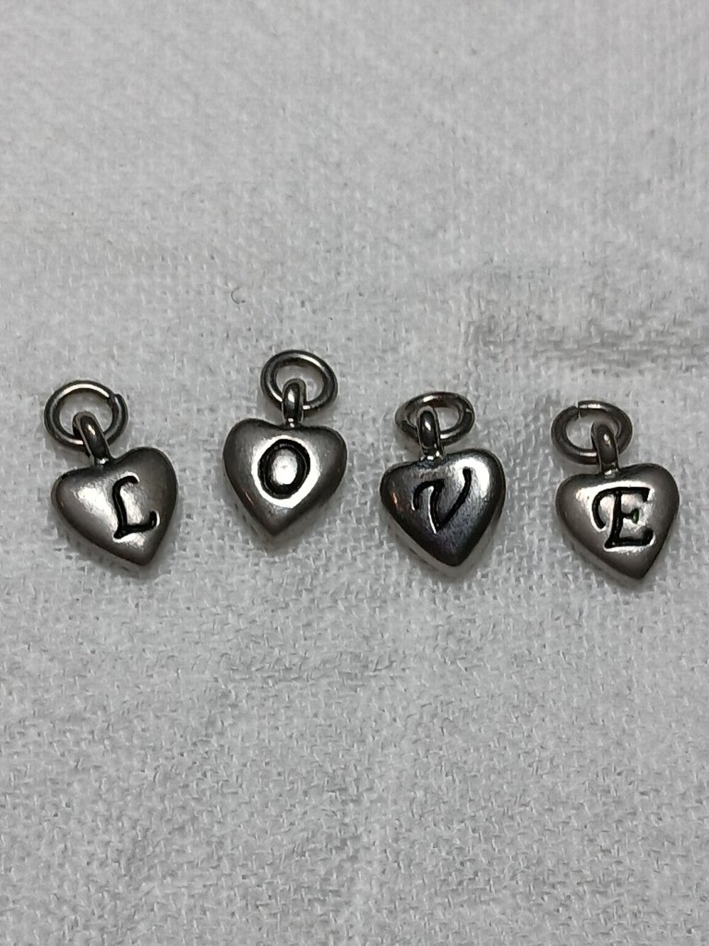 "L-O-V-E" Puffed Heart Charm Set - Silver Tone Initial Charms